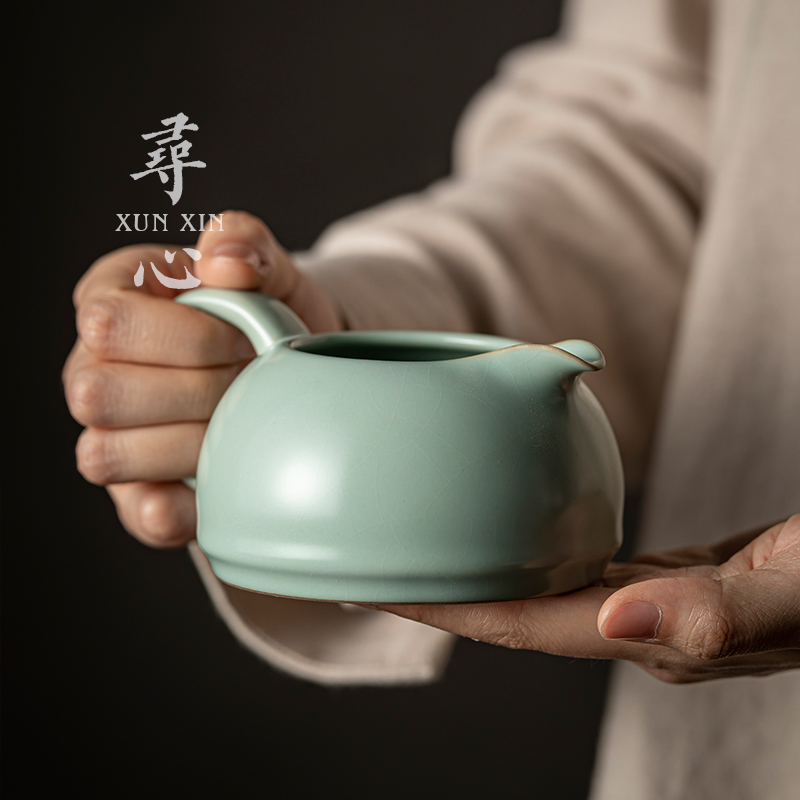 寻心 天青色复古汝窑公道杯陶瓷茶海手工家用带把汝瓷公杯分茶器