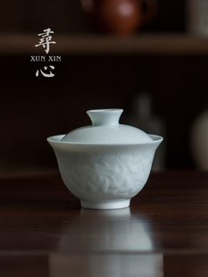 循新虎田窑青瓷盖碗茶杯二彩杯非热陶瓷功夫茶套装纯色单碗