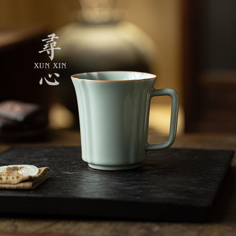 寻心汝窑办公杯开片可养陶瓷马克杯大容量咖啡杯办公室个人杯水杯,餐饮具,茶杯,淘宝优惠券,粉丝福利购,淘宝优惠卷