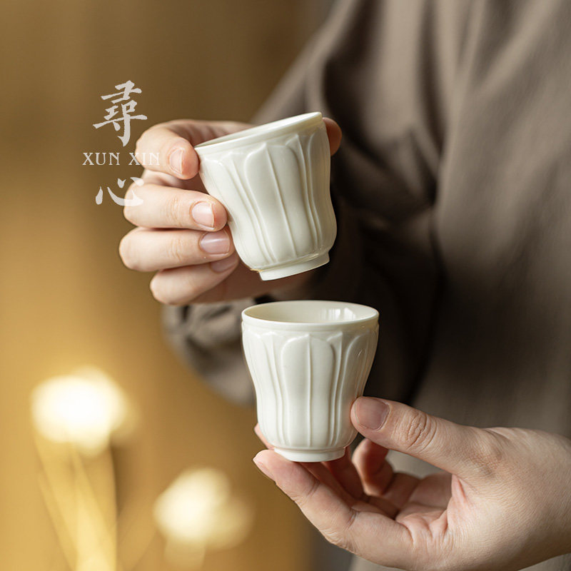 寻心定窑白莲香主人杯中式家用喝茶杯单杯个人专用功夫茶具品茗杯,餐饮具,茶杯,淘宝优惠券,粉丝福利购,淘宝优惠卷