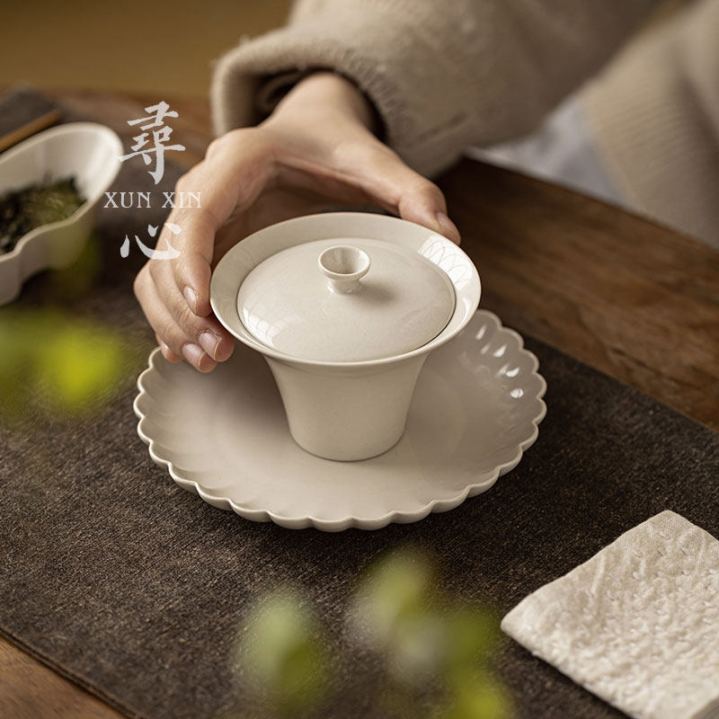 寻心草木灰二才盖碗家用功夫茶具泡茶碗个人专用防烫带盖茶碗茶杯,餐饮具,盖碗,淘宝优惠券,粉丝福利购,淘宝优惠卷