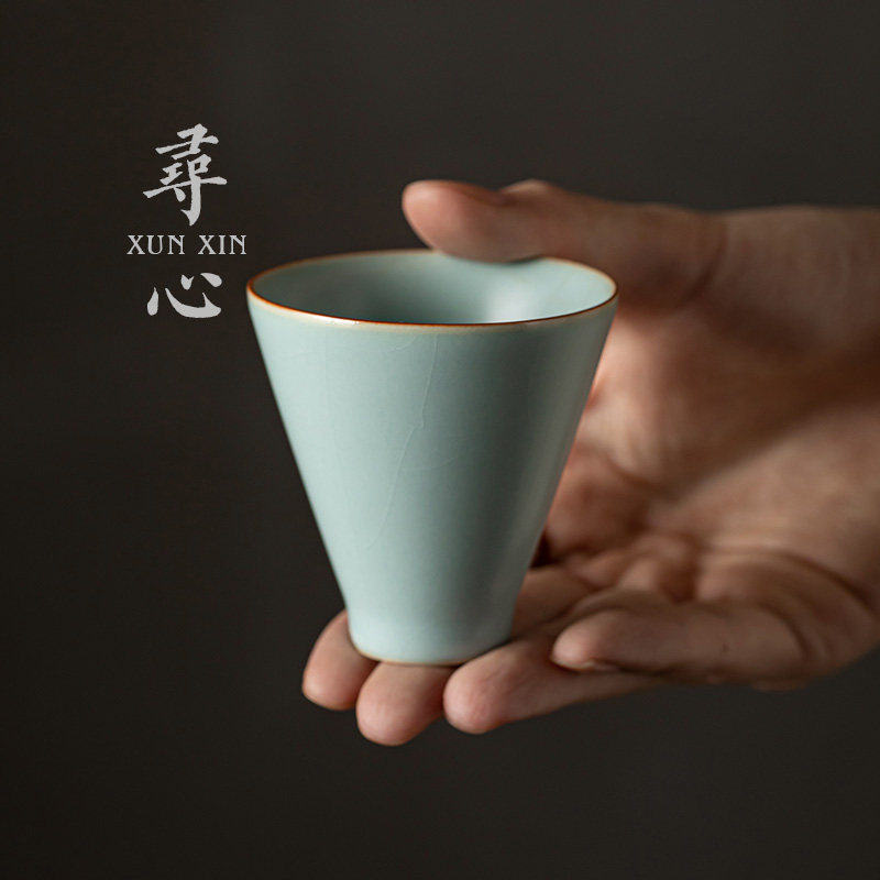 寻心天青汝窑茶杯品茗杯开片可养主人家用功夫茶具汝瓷茶盏闻香杯