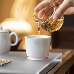 手绘粉色兰花茶杯主人杯陶瓷个人专用品茗杯功夫茶具杯子 寻心新款