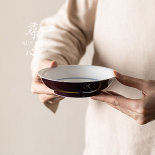 葡萄紫手绘双线壶托禅意壶承小号复古陶瓷干泡盘功夫茶具复古茶台