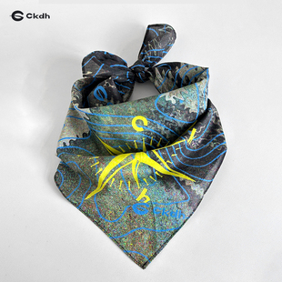 CKDH原创设计韩系丝巾男女秋2025新款纯棉方巾蓝色头巾帽子高级感