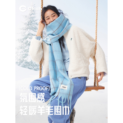 CKDH氛围感蓝色格纹围巾女
