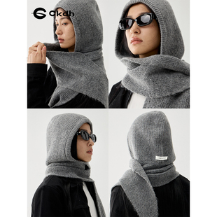 CKDH帽子围巾一体羊毛混纺秋冬2026新款围脖披肩两用针织帽高级感