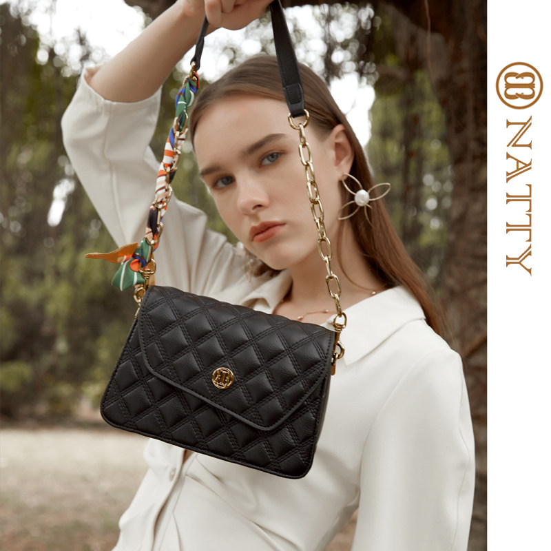 NATTY大牌时尚轻奢包包女2022新款潮菱格链条包复古单肩斜挎包