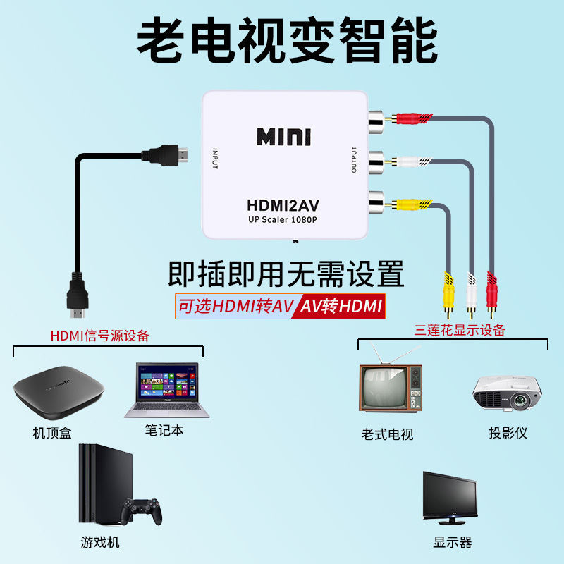 蓝海HDMI转AV线高清视频转换器RCA转换连接老式电视机游戏机顶盒