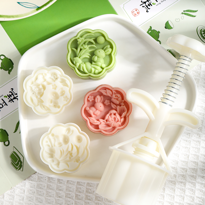 冰皮广式月饼绿豆糕兔子卡通模具