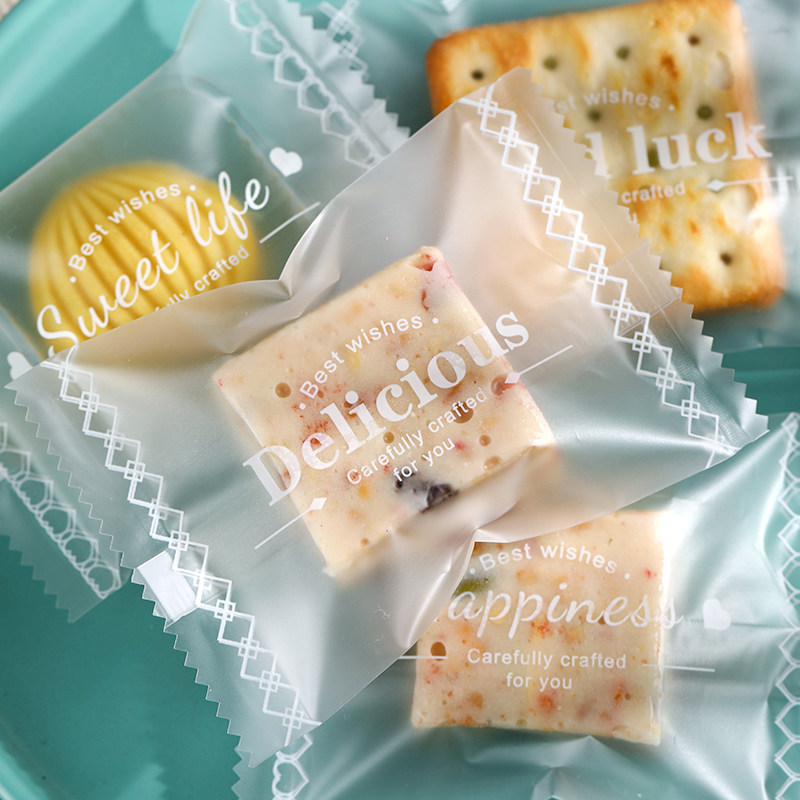雪花酥包装袋樱花糯米船牛轧饼干磨砂透明英文机封袋子小绿豆糕袋