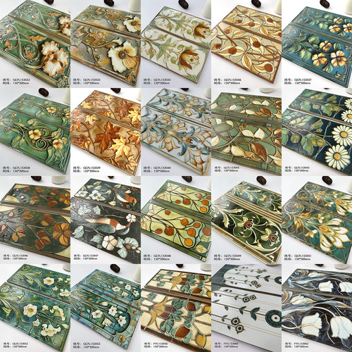 全瓷彩色娘惹花砖平面长条手工砖厨房卫生间小瓷砖吧台珐琅背景墙