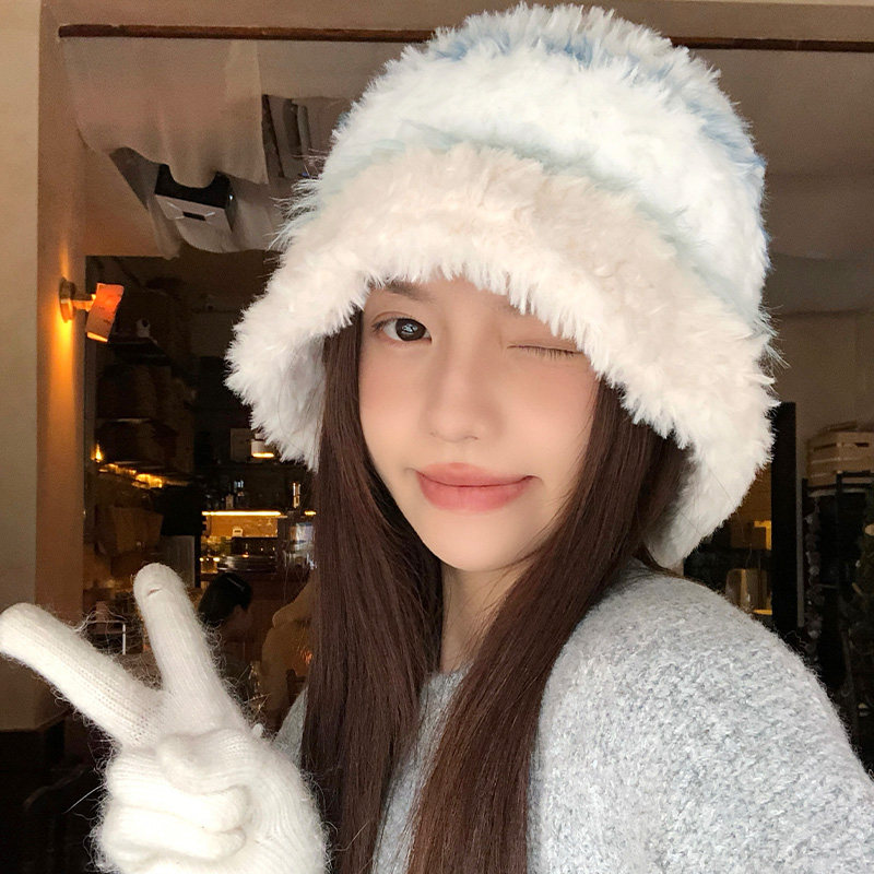 韩系毛绒帽子女款秋冬百搭保暖护耳显脸小针织冷帽大头围渔夫帽冬图片