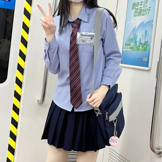 jk衬衫蓝色长袖基础款学生制服套装秋冬学院风内搭抗皱白色衬衣女