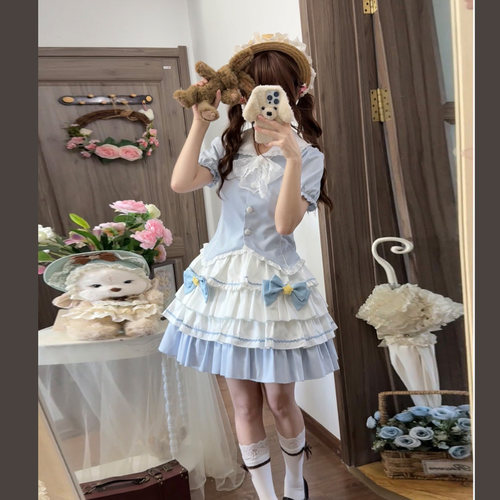 蓝浆果的冬JK水手服蛋糕裙套装