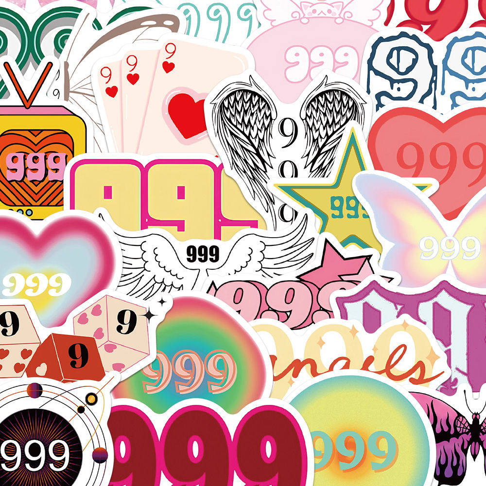 50张天使数字999ins风贴纸多巴胺手账手机笔记本装饰防水贴画diy