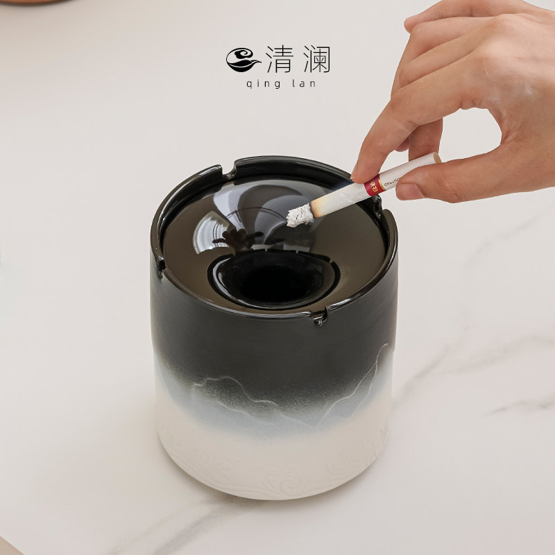清澜创意渐变陶瓷漏斗烟灰缸家用办公室高级感轻奢防风防飞灰烟缸