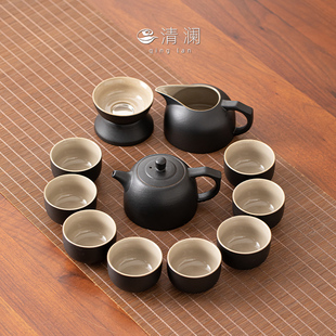 清澜黑陶茶具套装2025新款家用客厅办公室陶瓷喝茶功夫茶具泡茶壶