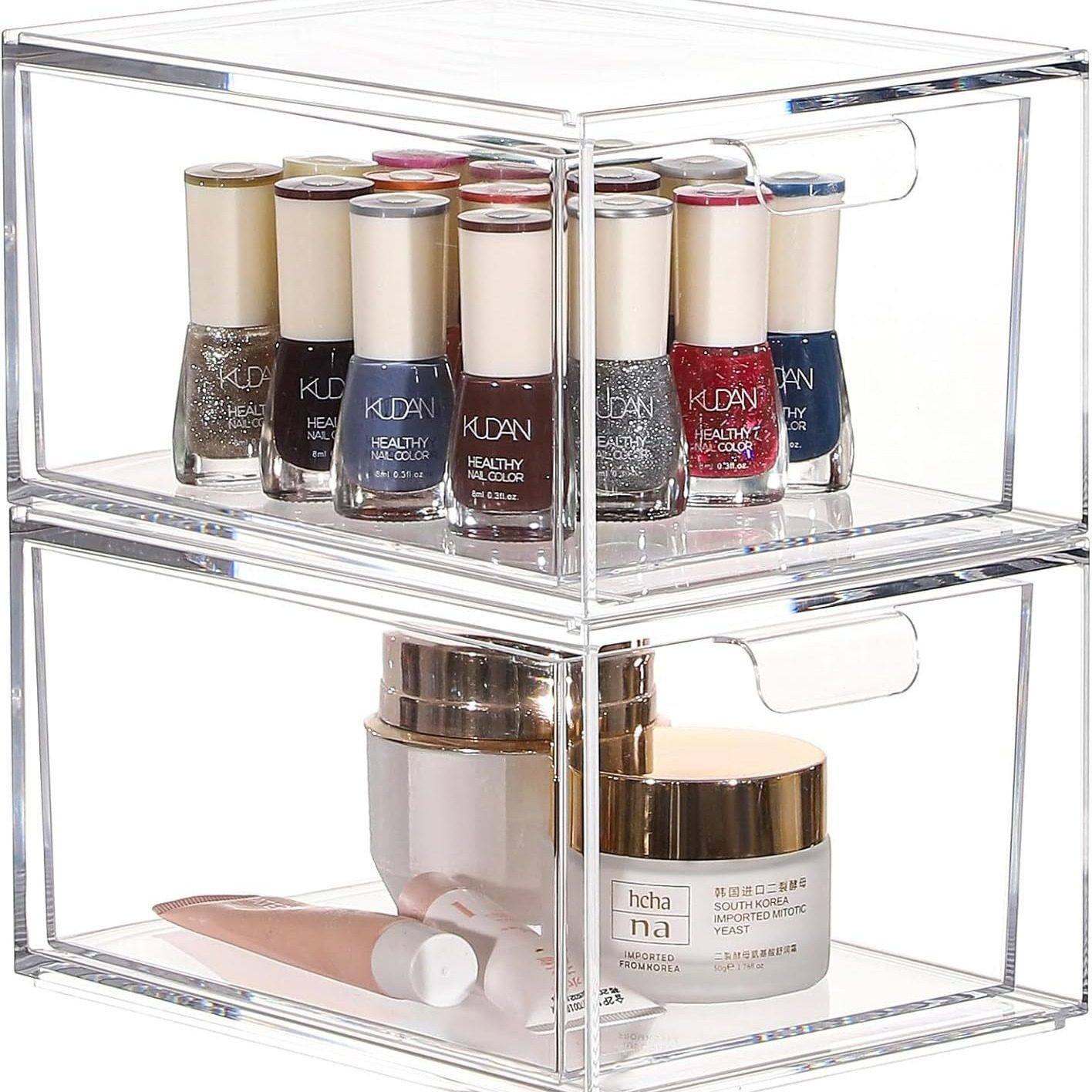 亚马逊热销化妆品收纳盒透明塑料亚克力储物盒可叠加抽屉式,收纳整理,首饰盒,淘宝优惠券,粉丝福利购,淘宝优惠卷