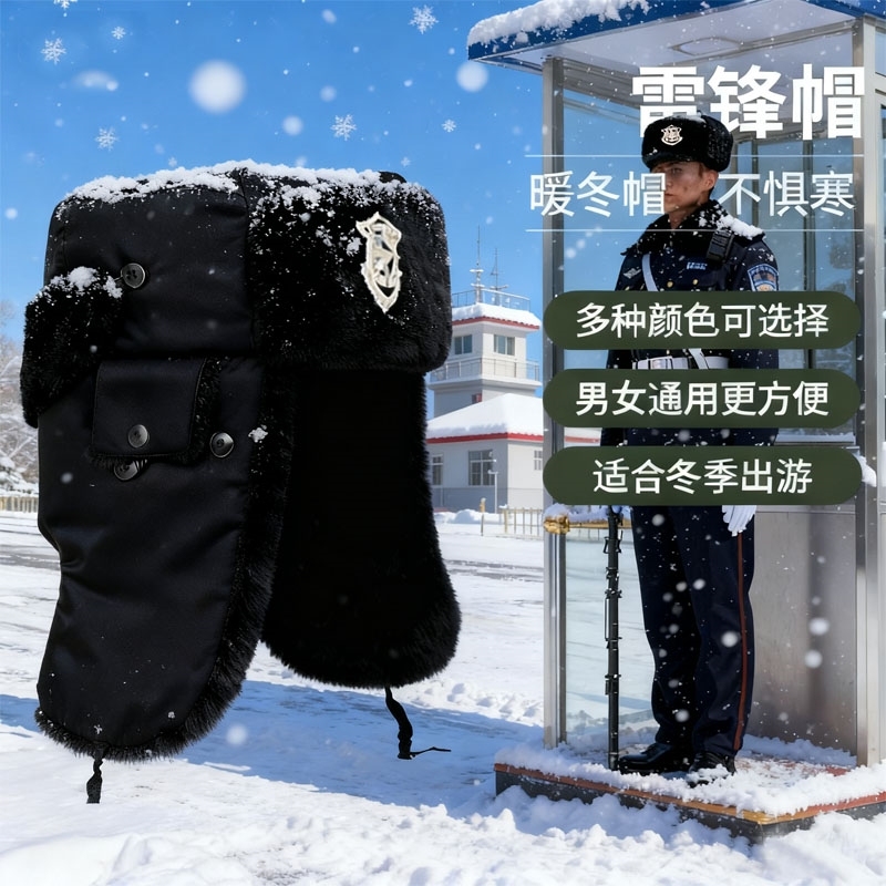 保安帽执勤帽雷锋帽男冬季新款男士劳保东北防寒冷库专用帽棉帽子