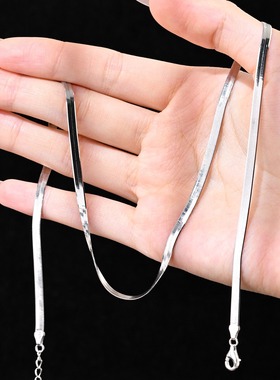 S925银刀片链纯银项链粗链黄金色