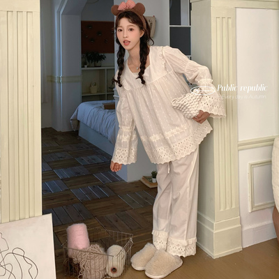 宫廷甜美重工艺刺绣纯棉套装睡衣