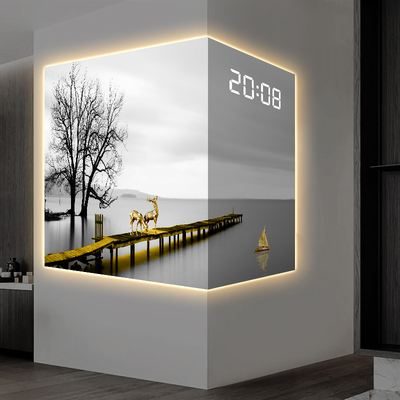 现代简约客厅挂钟转角时钟装饰画拐角蓝牙报时电子钟阳角钟表挂墙