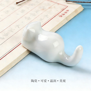 多功能猫咪笔搁陶瓷笔架搁笔笔山笔托摆件书法专用桌面温润美观兰斋文房创意动物汝窑茶玩个性