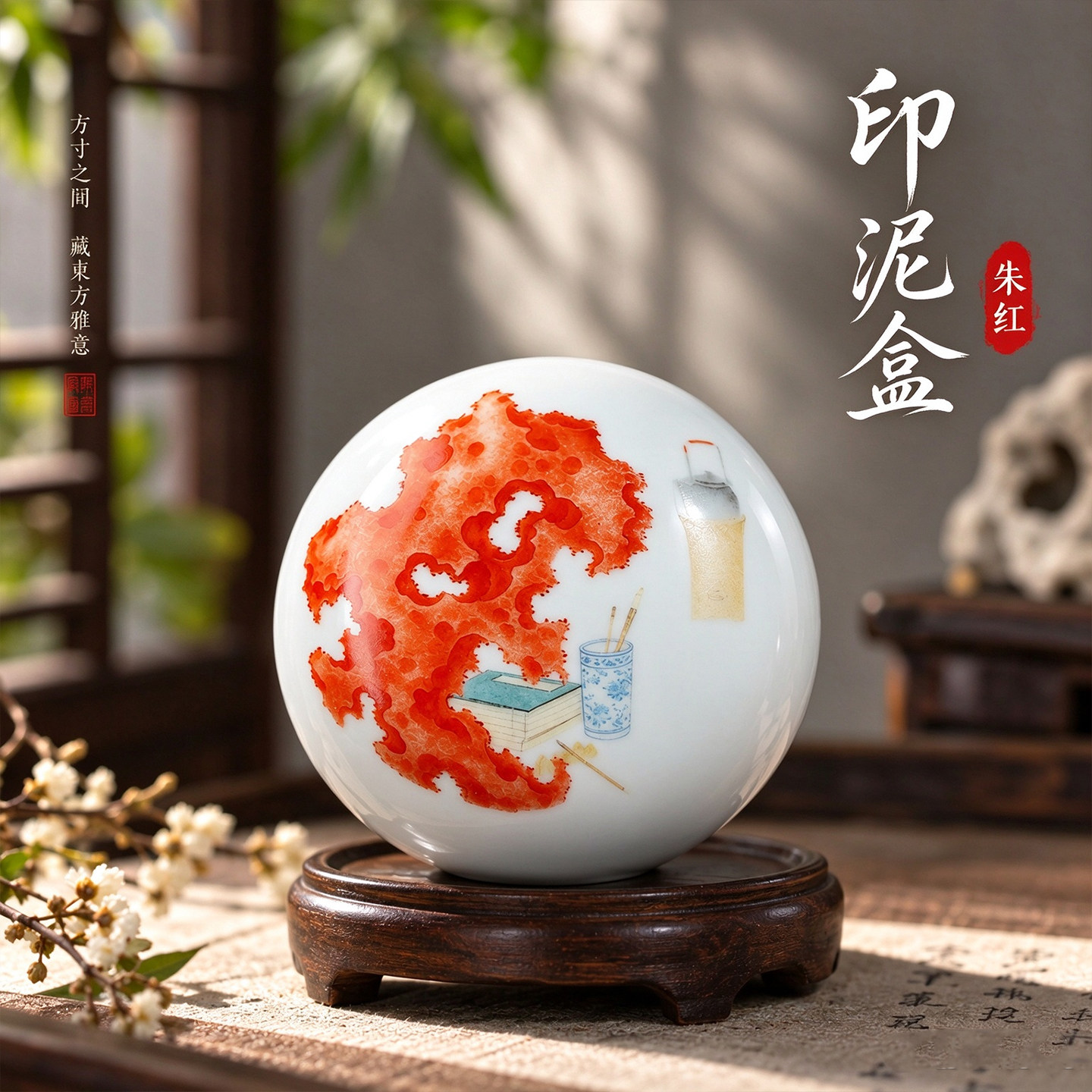 瓷器陶瓷丹岫印泥盒书法国画办公篆刻印泥作品清供图古风印泥盒文房四宝陶瓷用品镇尺墨盒墨池送礼压纸墨碟