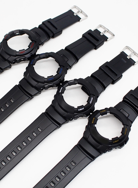 适配卡西欧树脂手表带G-100/G-101亚光黑色表壳表框套装适用