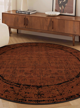 楼兰美惠 美式复古地毯红色摩洛哥圆形地垫中古高级感床边防水毯