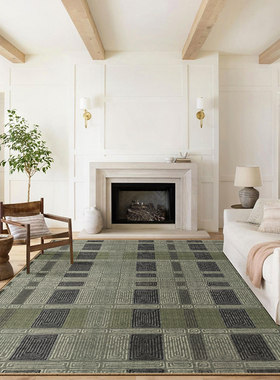 法式中古风地毯客厅耐脏防水绿色玛瑙卧室轻奢高级感复古茶几毯厚