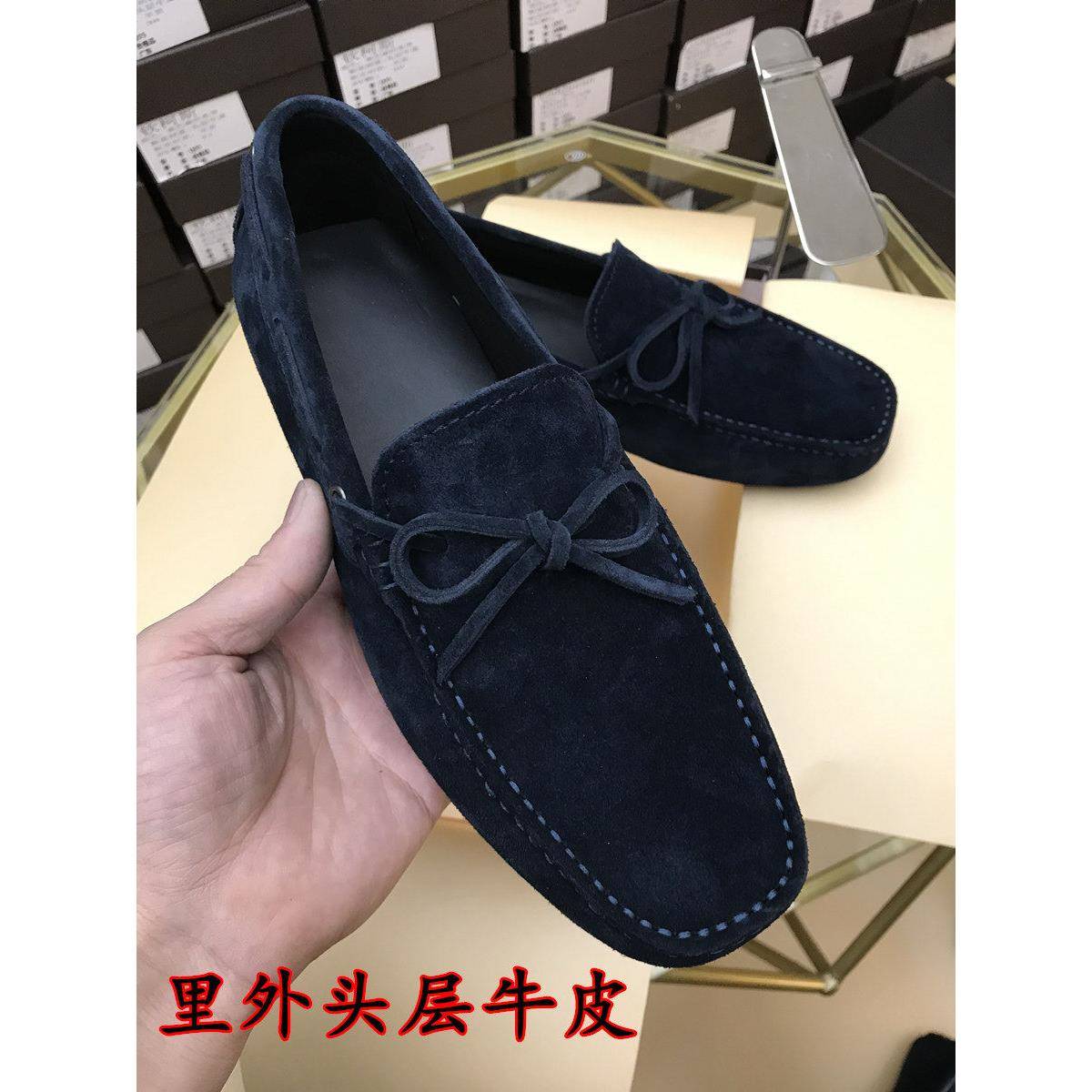 香港专柜秋冬男磨砂蝴蝶结一脚蹬豆豆鞋真皮英伦风高端翻毛皮鞋潮