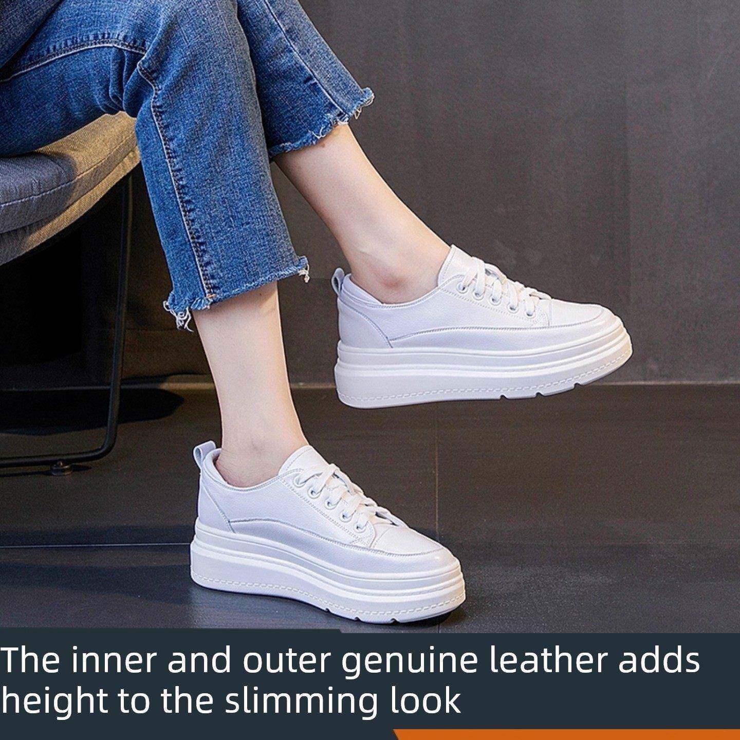 香港全皮革内增高女鞋6厘米厚底2025夏季休闲多用途高跟运动鞋平