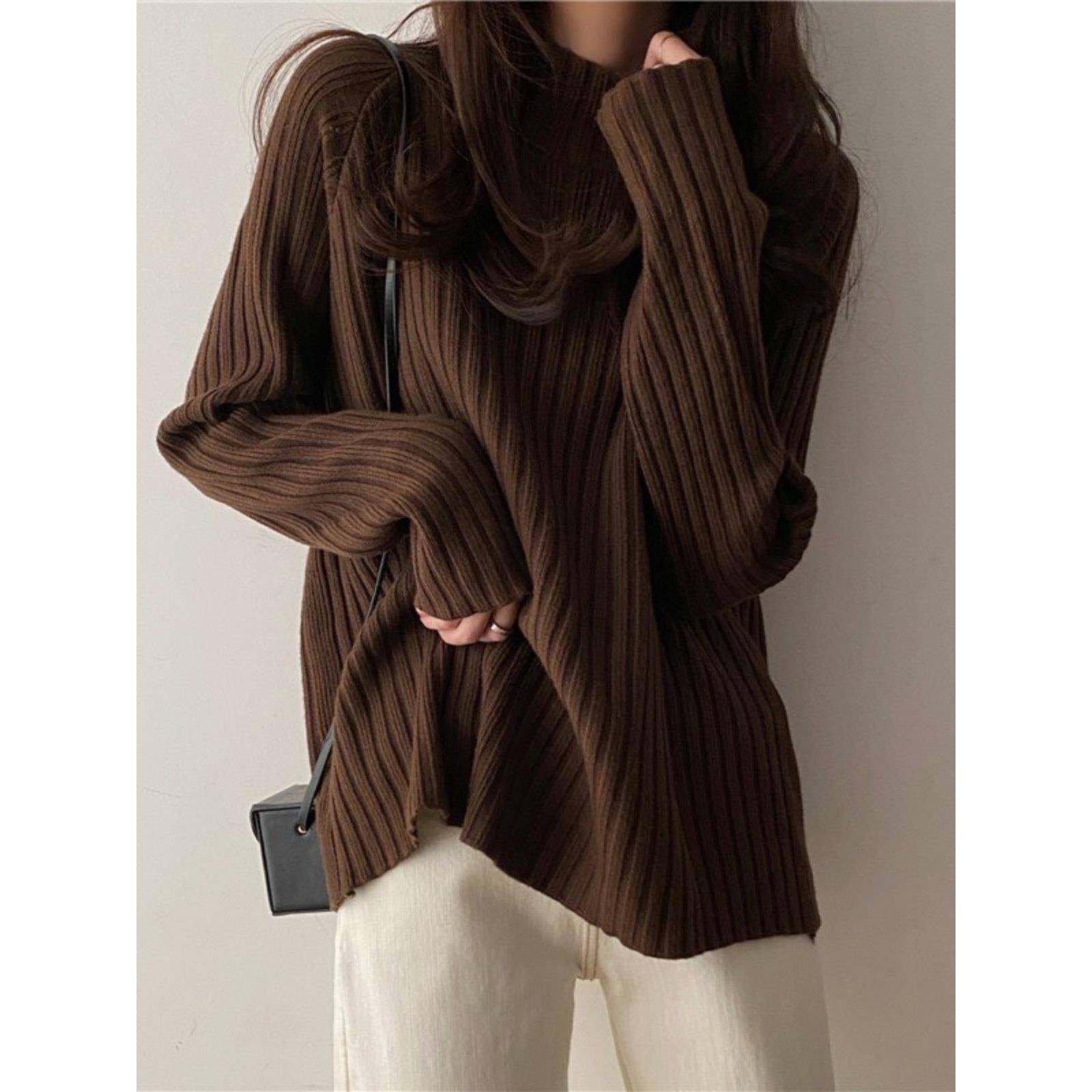 咖色羊绒毛衣女春秋季胖mm中长款宽松慵懒风半高领羊毛针织打底衫,女装/女士精品,毛衣,淘宝优惠券,粉丝福利购,淘宝优惠卷