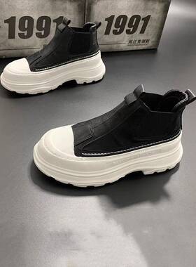 男士厚底鞋2025春季休闲靴男士时尚Trbottomy多功能真皮透气滑上