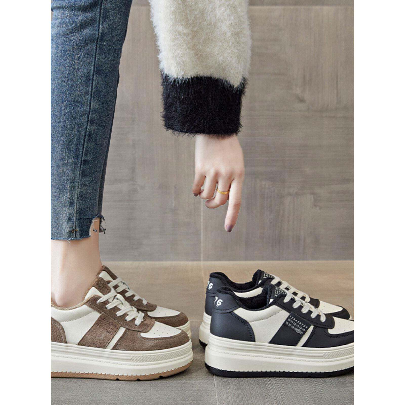 明星同款内增高女鞋2025春秋新款百搭韩版真皮厚底休闲板鞋小白鞋