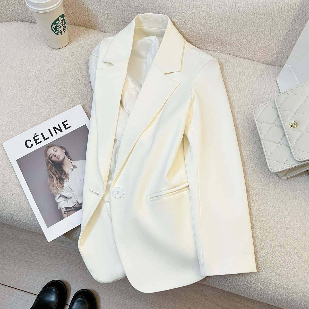 潮牌高级感炸街小西装外套女2025春秋季新款气质白色休闲通勤西服