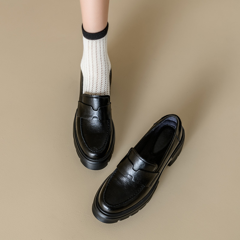 ins巨软巨舒服！增高7cm~真皮乐福鞋女高跟厚底单鞋英伦风小皮鞋