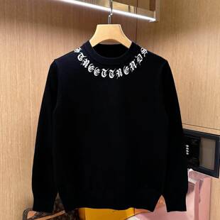 Mostarsea~潮流新款黑色修身针织衫男款秋冬字母印花圆领套头毛衣