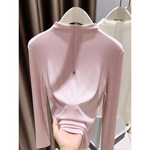 高档轻奢粉色半高领羊绒保暖针织打底衫女士秋冬新款内搭加厚上衣
