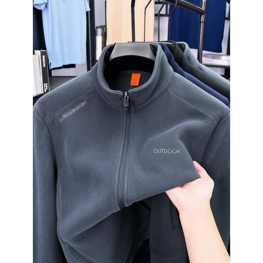 抓绒衣外套男士2025新款秋冬开衫卫衣男款休闲双面摇粒绒加厚夹克