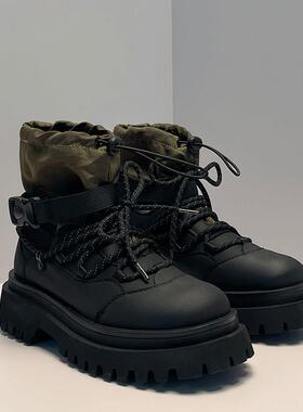 Trendsetters！马丁靴男高帮秋冬加绒厚底户外登山工装靴情侣短靴