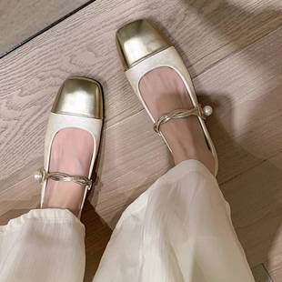 香港法式女式平底鞋2025新款春季真皮新款中国风平底鞋配裙子晚装