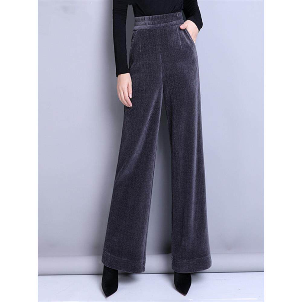 垂坠感条绒阔腿裤女宽松休闲裤春秋新款高腰直筒裤保暖拖地长裤子
