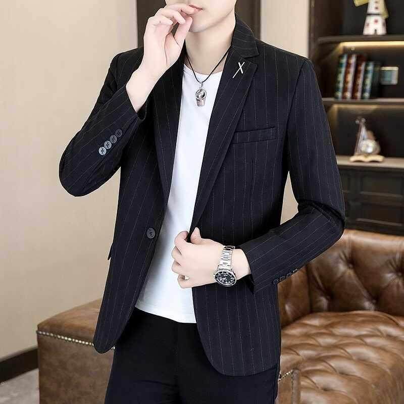 休闲条纹西装外套男士秋季2024新款韩版高端修身时尚单西商务西服,男装,西服,淘宝优惠券,粉丝福利购,淘宝优惠卷