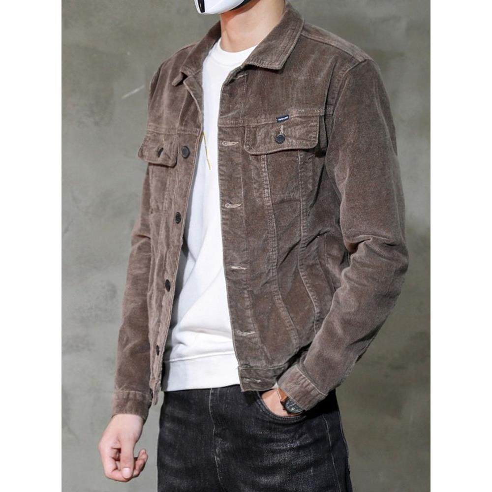 2025水洗春秋款灯芯绒外套男修身弹力绒休闲牛仔夹克男秋季百搭潮