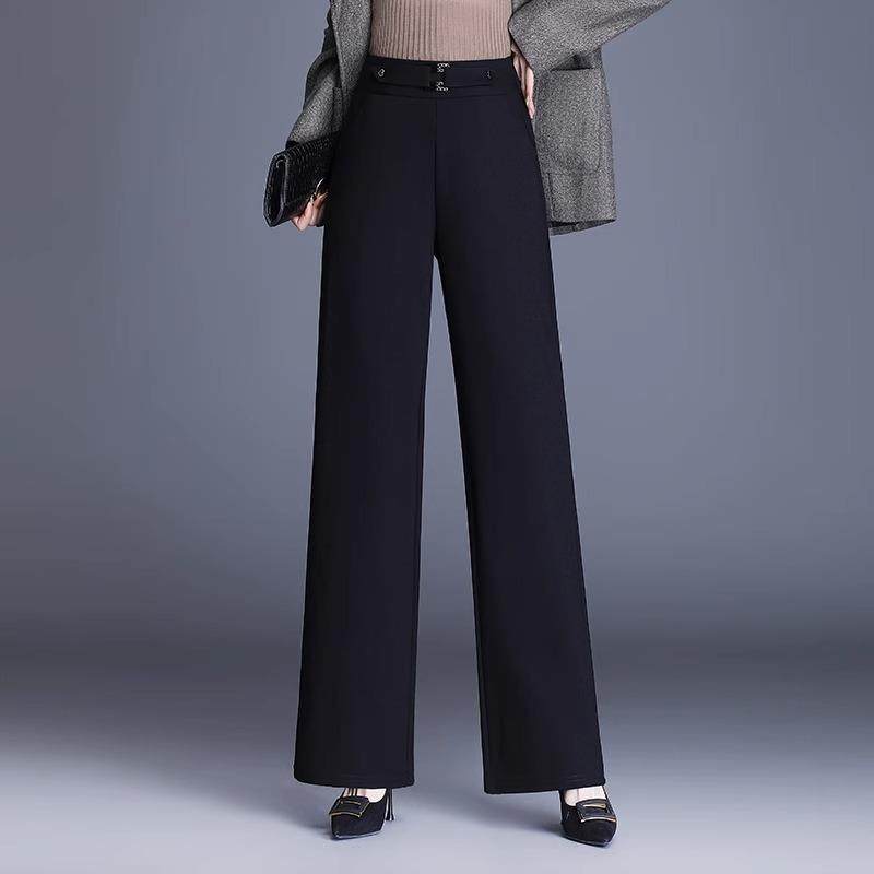 春秋阔腿裤女新款2025大码胖mm直筒裤黑色高腰显瘦垂感妈妈休闲裤