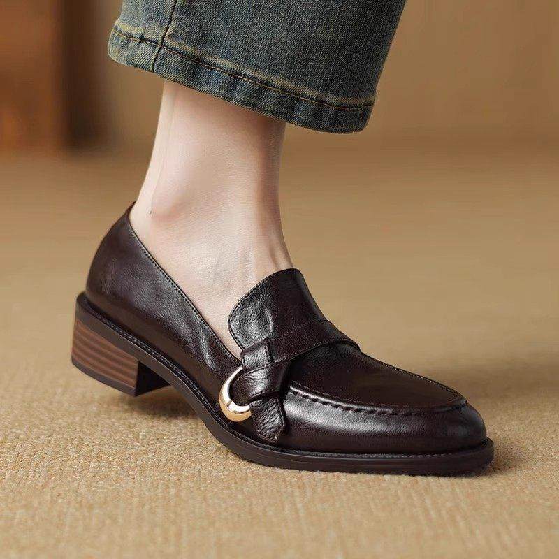 英伦风真皮中跟乐福鞋女2025年春秋季新款软底单鞋棕色百搭小皮鞋,女鞋,乐福鞋（豆豆鞋）,淘宝优惠券,粉丝福利购,淘宝优惠卷