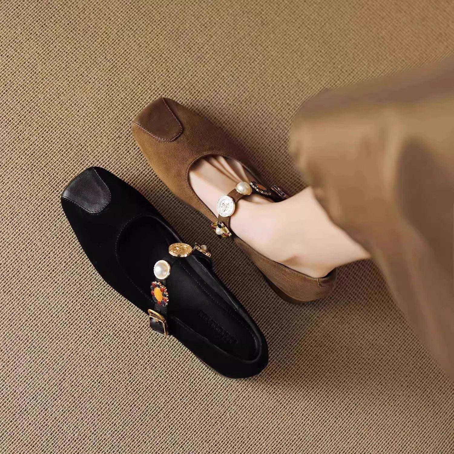 真皮珍珠方头粗跟单鞋女2025年春秋季新款法式覆古一脚蹬玛丽珍鞋,女鞋,浅口单鞋,淘宝优惠券,粉丝福利购,淘宝优惠卷